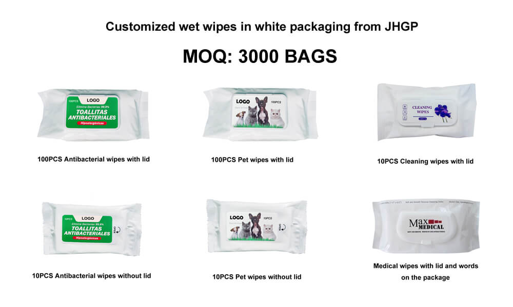 customized wet wipes in white packaging from jhgp
